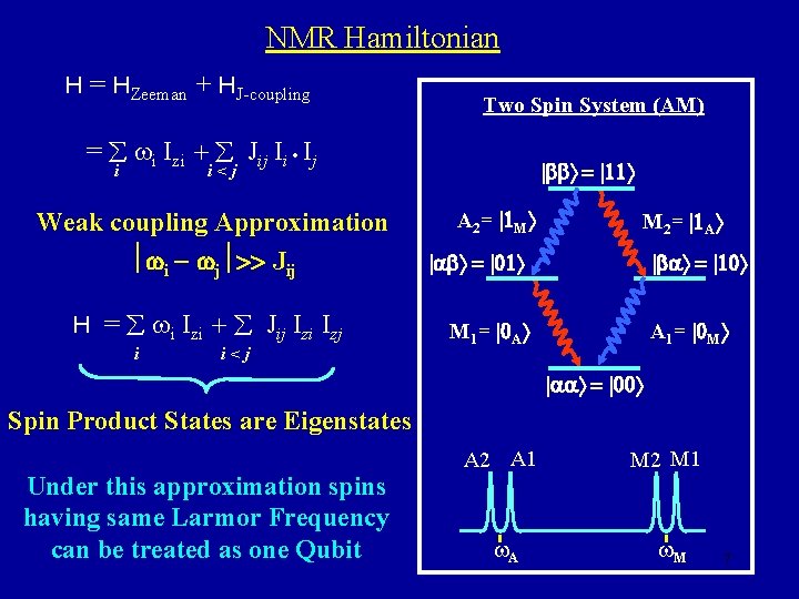 NMR Hamiltonian H = HZeeman + HJ-coupling Two Spin System (AM) = wi Izi