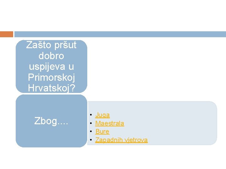 Zašto pršut dobro uspijeva u Primorskoj Hrvatskoj? Zbog. . • • Juga Maestrala Bure