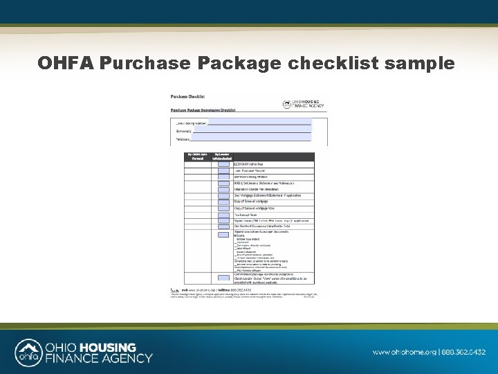 OHFA Purchase Package checklist sample 