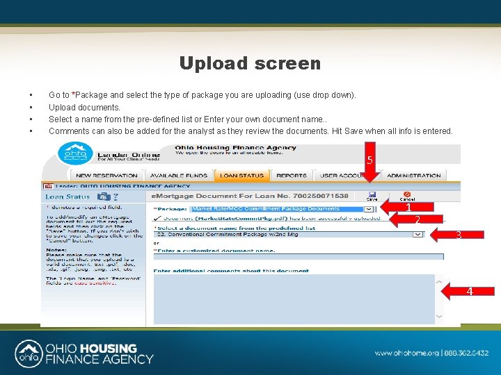 Upload screen • • Go to *Package and select the type of package you