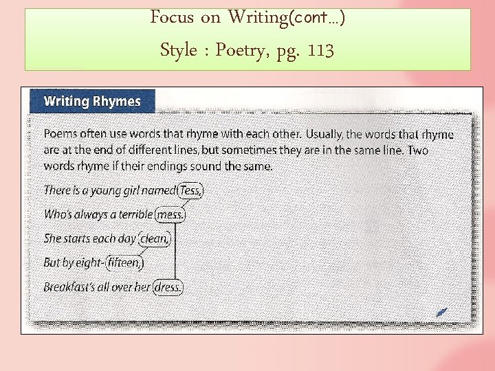 Focus on Writing(cont…) Style : Poetry, pg. 113 