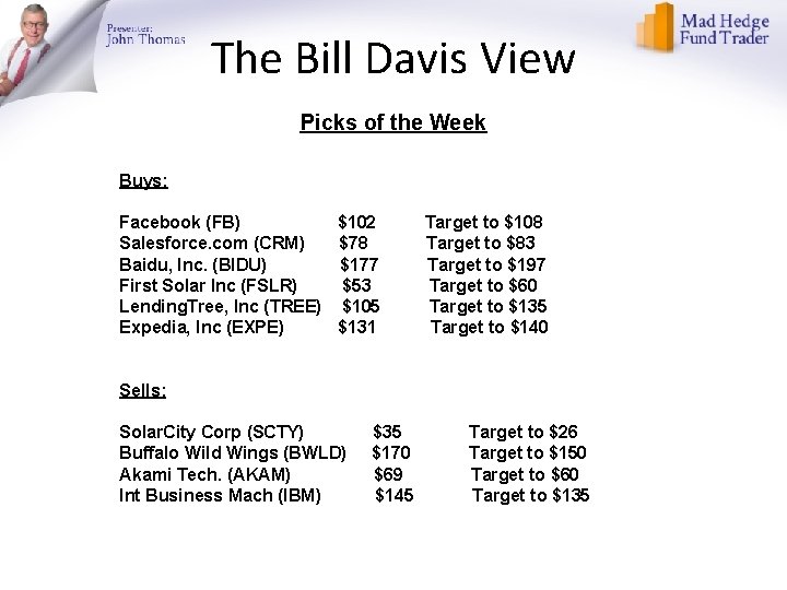 The Bill Davis View Picks of the Week Buys: Facebook (FB) $102 Target to