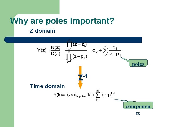 Why are poles important? Z domain poles Z-1 Time domain componen ts 