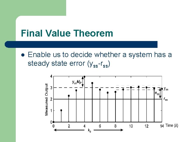 Final Value Theorem l Enable us to decide whether a system has a steady