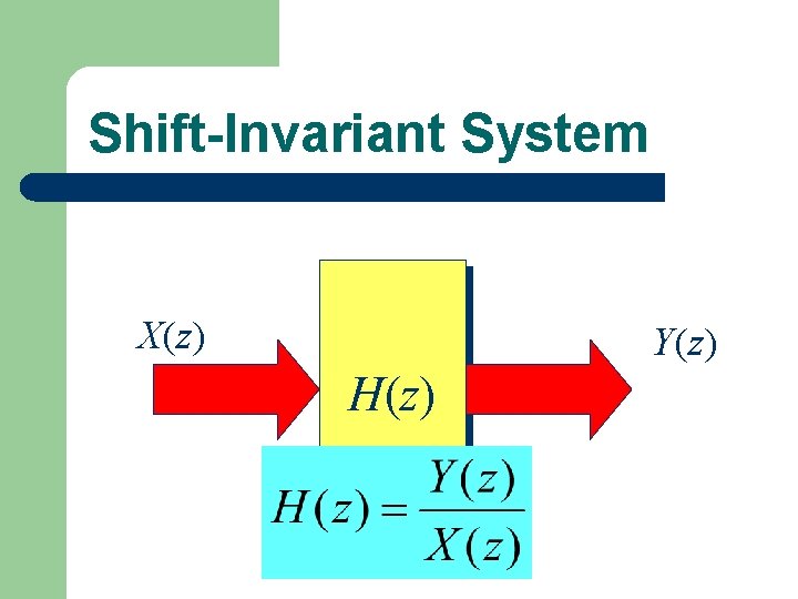 Shift-Invariant System X(z) Y(z) H(z) 
