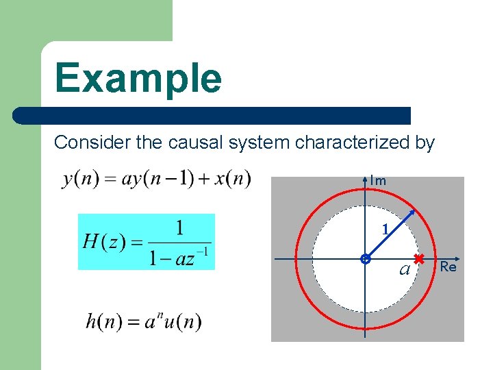 Example Consider the causal system characterized by Im 1 a Re 