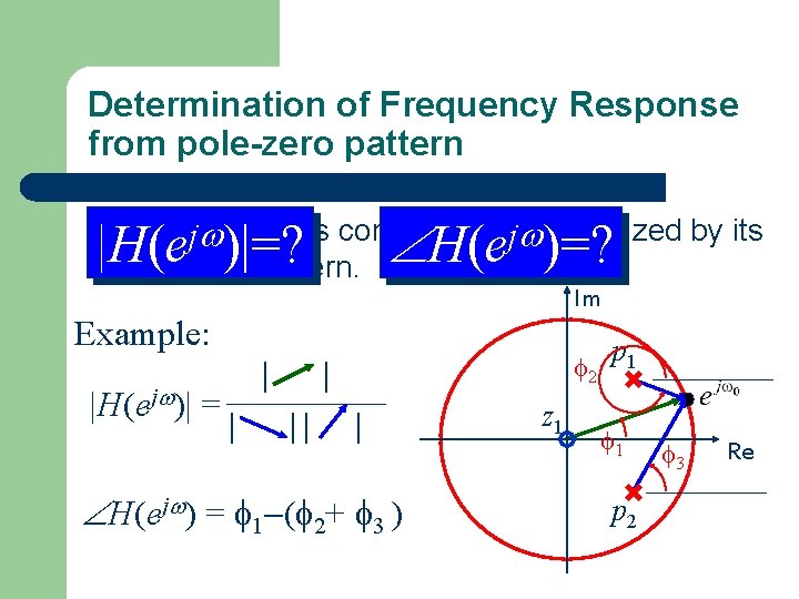 Determination of Frequency Response from pole-zero pattern H(e )=? A LTIj system is completely