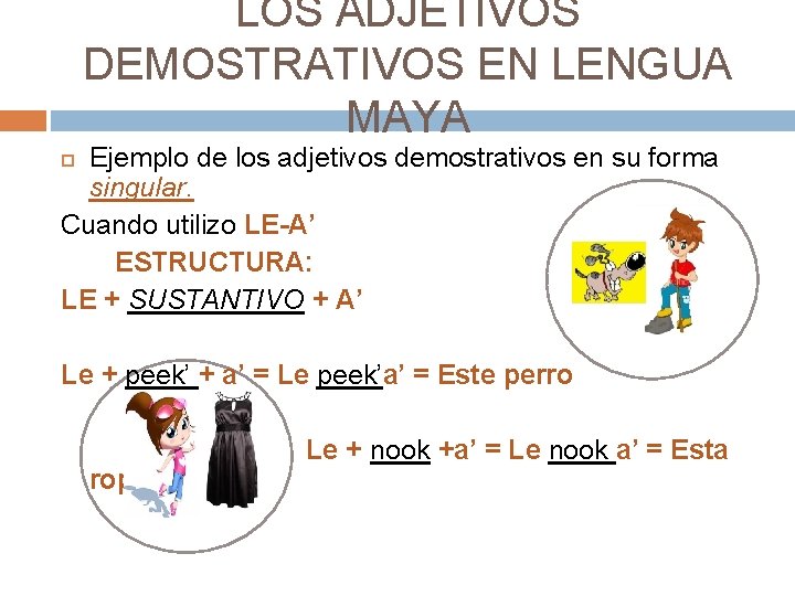 LOS ADJETIVOS DEMOSTRATIVOS EN LENGUA MAYA Ejemplo de los adjetivos demostrativos en su forma