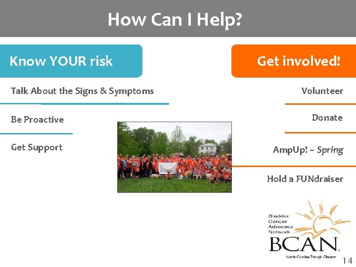 How Can I Help? Know YOUR risk Talk About the Signs & Symptoms Get