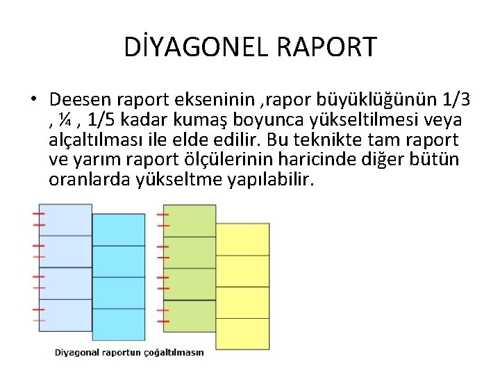 DİYAGONEL RAPORT • Deesen raport ekseninin , rapor büyüklüğünün 1/3 , ¼ , 1/5