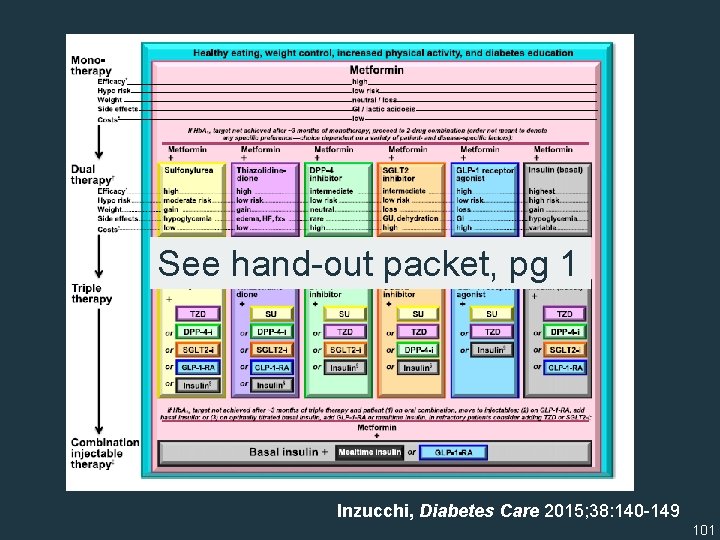 See hand-out packet, pg 1 Inzucchi, Diabetes Care 2015; 38: 140 -149 101 