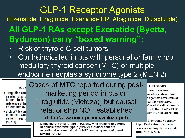 GLP-1 Receptor Agonists (Exenatide, Liraglutide, Exenatide ER, Albiglutide, Dulaglutide) All GLP-1 RAs except Exenatide