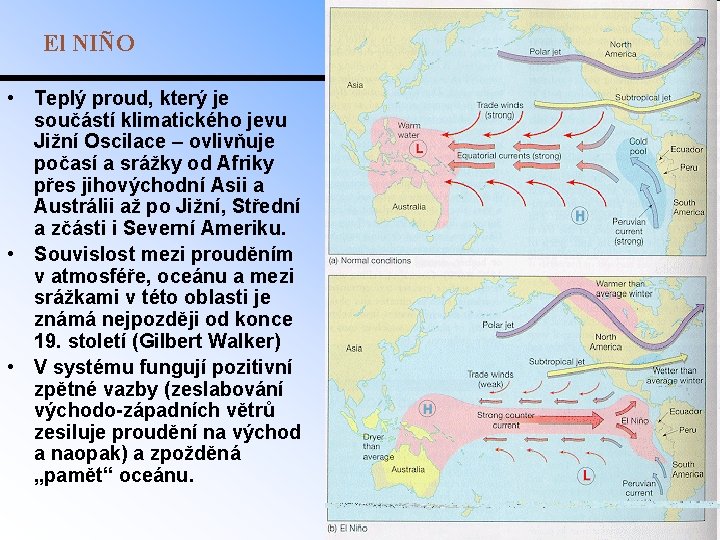 El NIÑO • Teplý proud, který je součástí klimatického jevu Jižní Oscilace – ovlivňuje