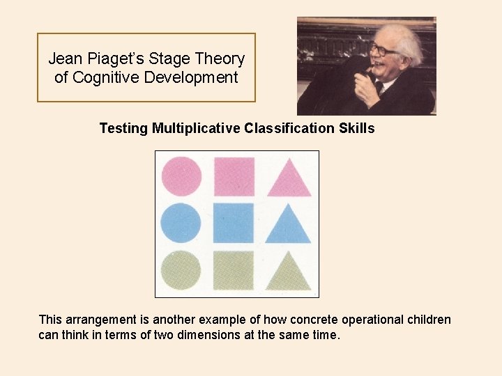 Jean Piaget’s Stage Theory of Cognitive Development Testing Multiplicative Classification Skills This arrangement is