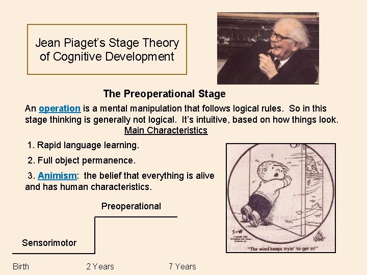 Jean Piaget’s Stage Theory of Cognitive Development The Preoperational Stage An operation is a