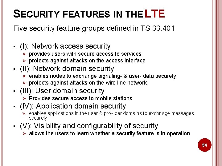 SECURITY FEATURES IN THE LTE Five security feature groups defined in TS 33. 401