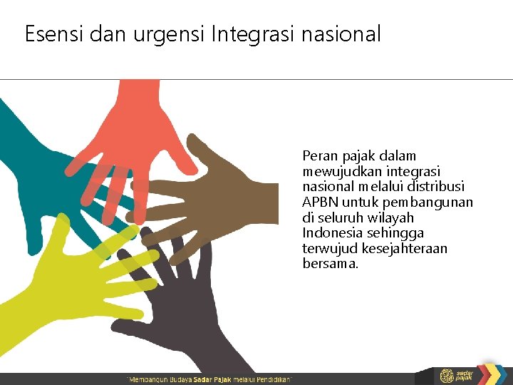 Esensi dan urgensi Integrasi nasional Peran pajak dalam mewujudkan integrasi nasional melalui distribusi APBN