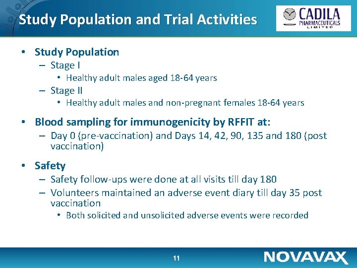 Study Population and Trial Activities • Study Population – Stage I • Healthy adult