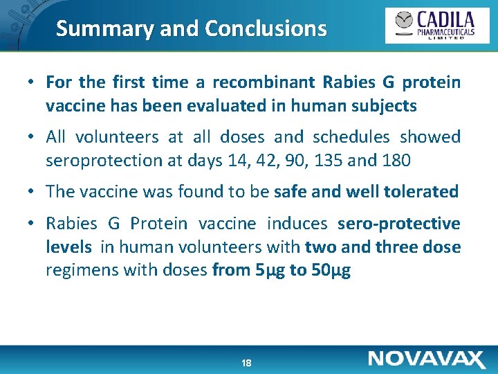 Summary and Conclusions • For the first time a recombinant Rabies G protein vaccine