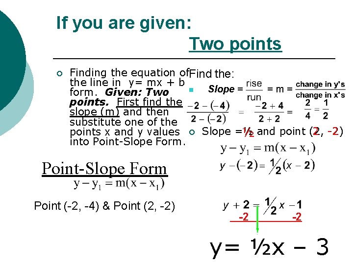 If you are given: Two points ¡ Finding the equation of. Find the: the