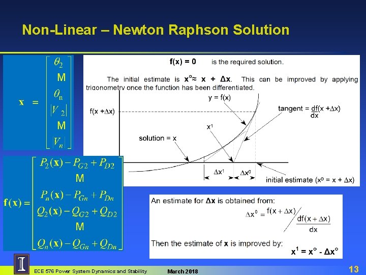 Non-Linear – Newton Raphson Solution ECE 576 Power System Dynamics and Stability March 2018