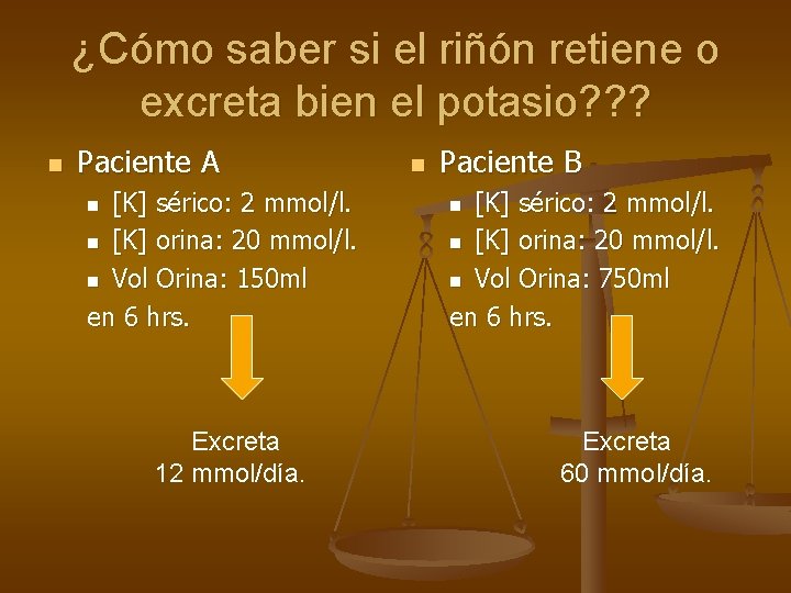 ¿Cómo saber si el riñón retiene o excreta bien el potasio? ? ? n