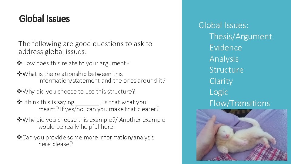 Global Issues The following are good questions to ask to address global issues: v.