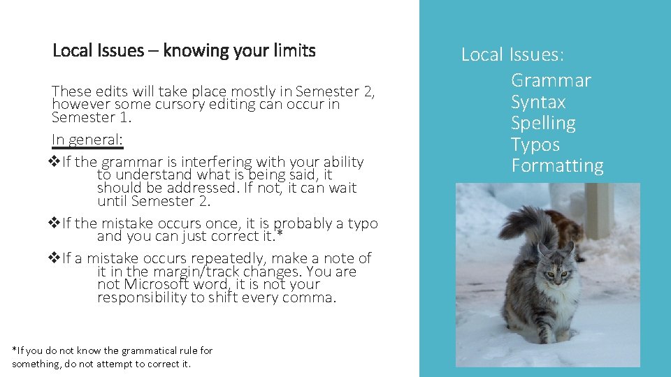 Local Issues – knowing your limits These edits will take place mostly in Semester