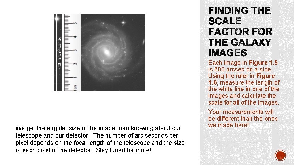 Each image in Figure 1. 5 is 600 arcsec on a side. Using the