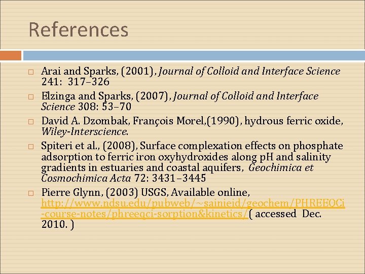 References Arai and Sparks, (2001), Journal of Colloid and Interface Science 241: 317– 326