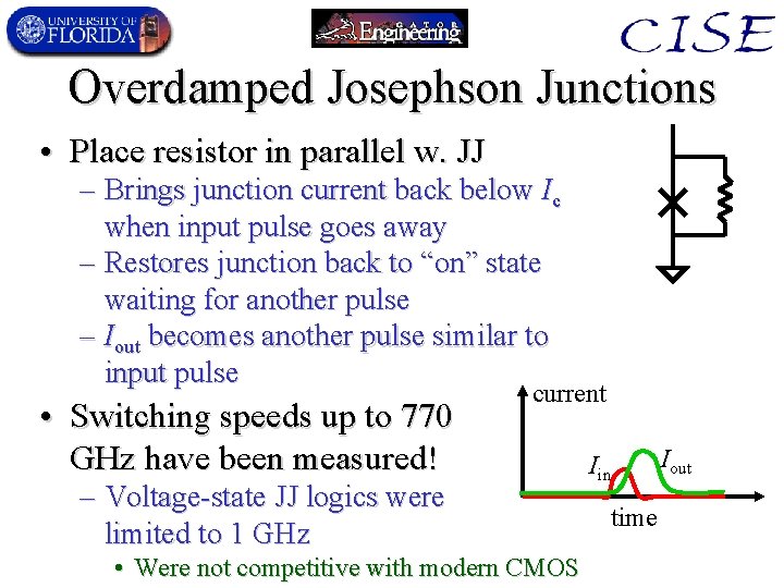 Overdamped Josephson Junctions • Place resistor in parallel w. JJ – Brings junction current