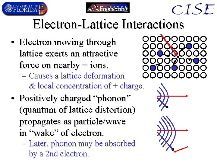 Electron-Lattice Interactions • Electron moving through lattice exerts an attractive force on nearby +