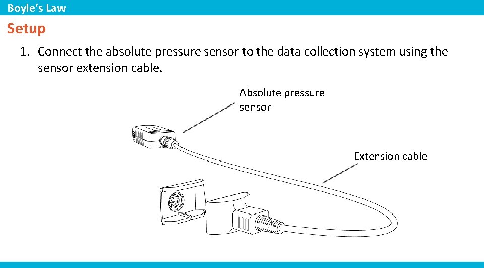 Boyle’s Law Setup 1. Connect the absolute pressure sensor to the data collection system