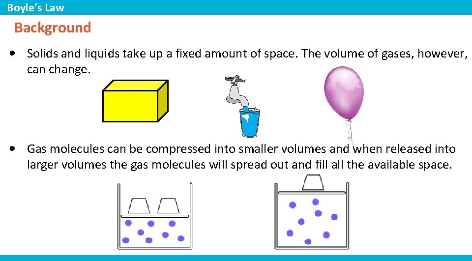 Boyle’s Law Background • Solids and liquids take up a fixed amount of space.
