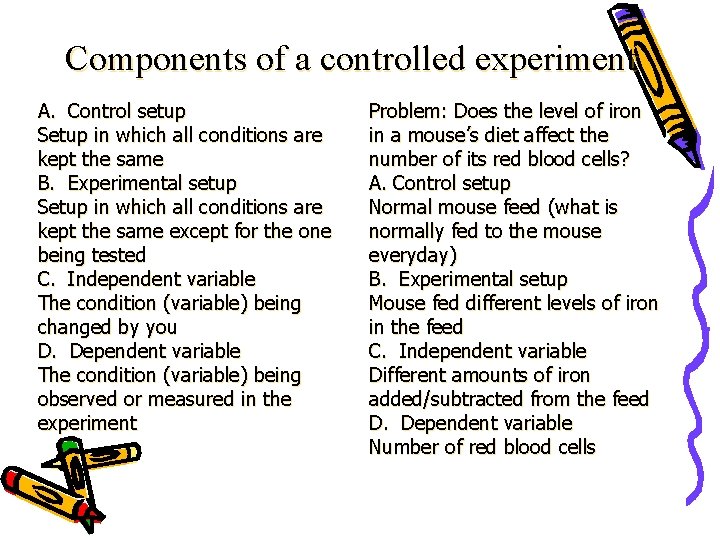 Components of a controlled experiment A. Control setup Setup in which all conditions are
