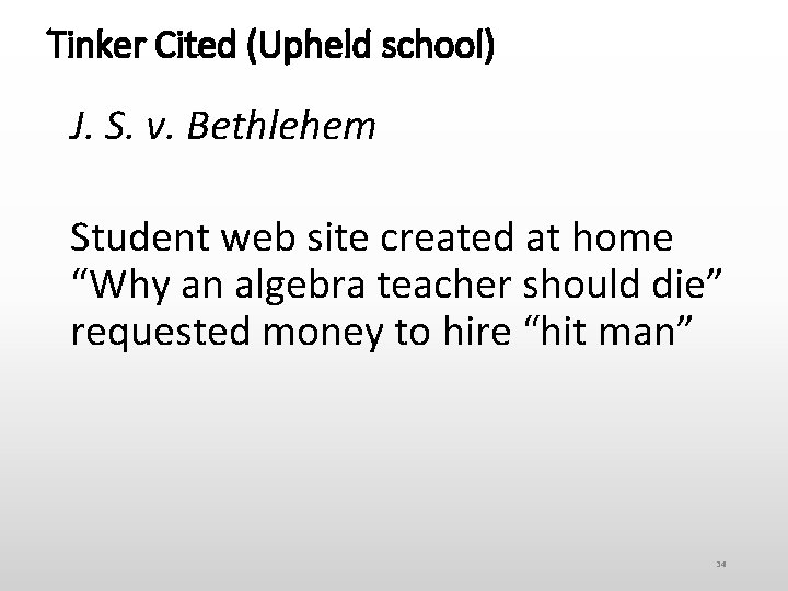 Tinker Cited (Upheld school) J. S. v. Bethlehem Student web site created at home