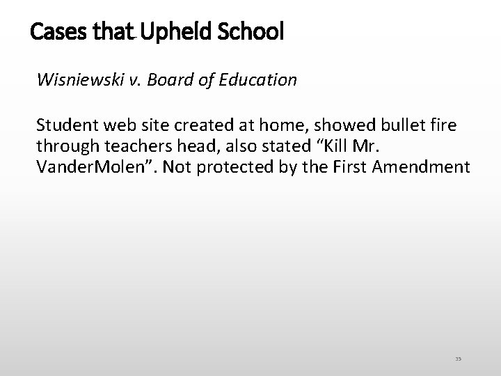 Cases that Upheld School Wisniewski v. Board of Education Student web site created at
