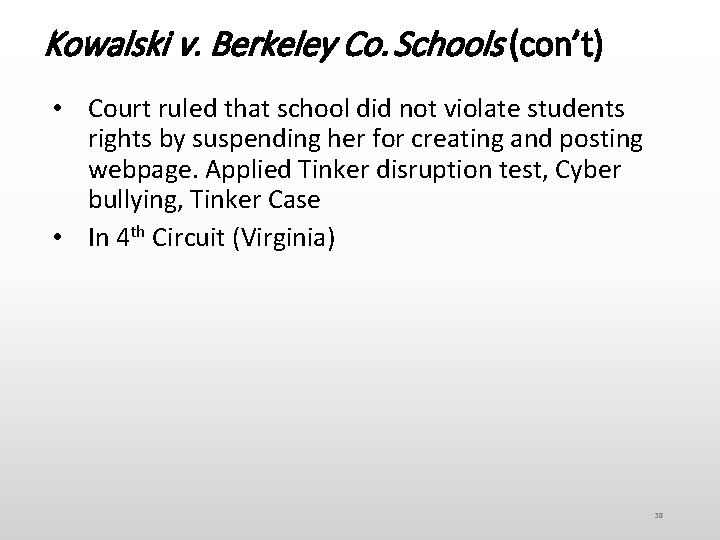 Kowalski v. Berkeley Co. Schools (con’t) • Court ruled that school did not violate