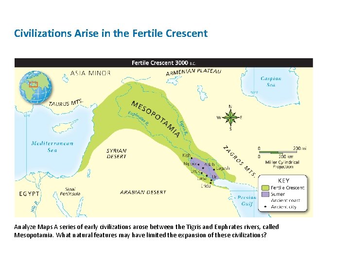 Civilizations Arise in the Fertile Crescent Analyze Maps A series of early civilizations arose