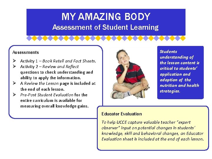 MY AMAZING BODY Assessment of Student Learning Students understanding of the lesson content is