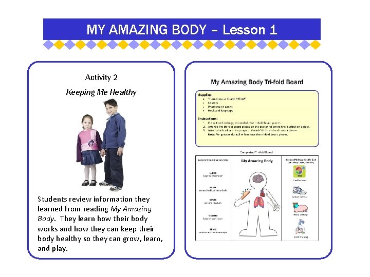 MY AMAZING BODY – Lesson 1 Activity 2 Keeping Me Healthy Students review information