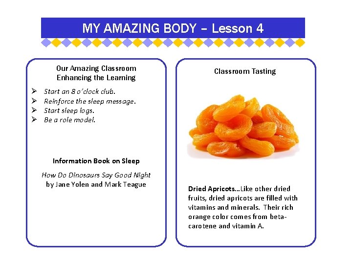 MY AMAZING BODY – Lesson 4 Our Amazing Classroom Enhancing the Learning Classroom Tasting