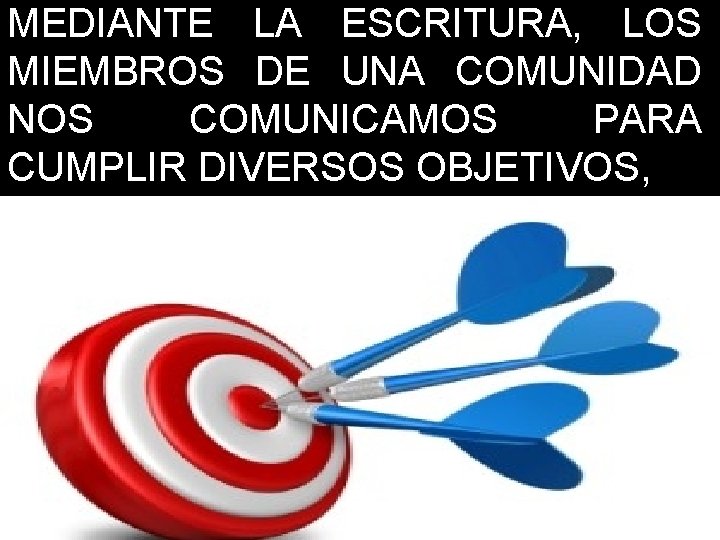 MEDIANTE LA ESCRITURA, LOS MIEMBROS DE UNA COMUNIDAD NOS COMUNICAMOS PARA CUMPLIR DIVERSOS OBJETIVOS,