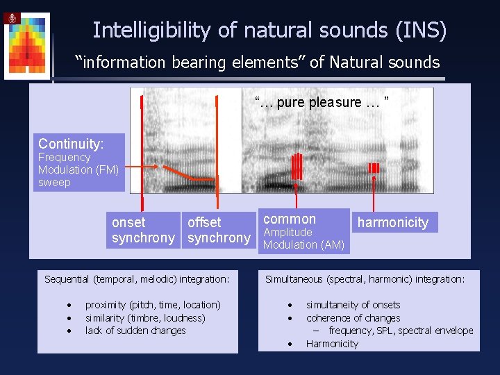 Intelligibility of natural sounds (INS) “information bearing elements” of Natural sounds “… pure pleasure