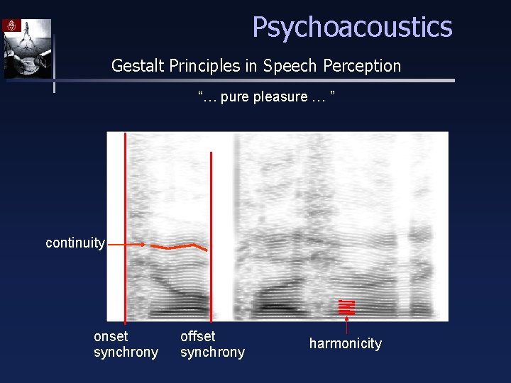 Psychoacoustics Gestalt Principles in Speech Perception “… pure pleasure … ” continuity onset synchrony