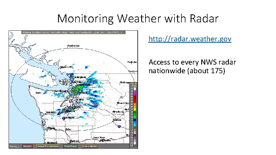 Monitoring Weather with Radar http: //radar. weather. gov Access to every NWS radar nationwide