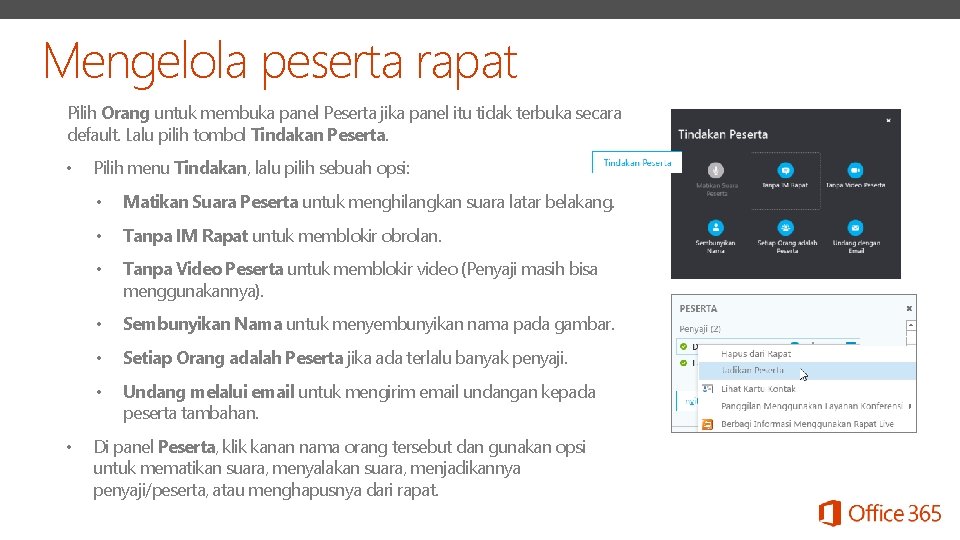 Mengelola peserta rapat Pilih Orang untuk membuka panel Peserta jika panel itu tidak terbuka