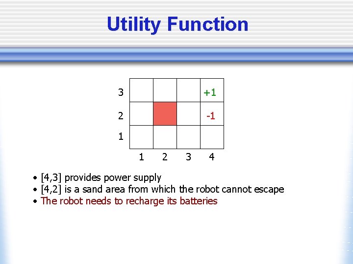 Utility Function 3 +1 2 -1 1 1 2 3 4 • [4, 3]