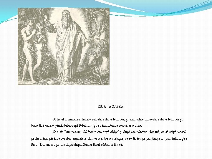 ZIUA A ȘASEA A făcut Dumnezeu fiarele sălbatice după felul lor, și animalele domestice