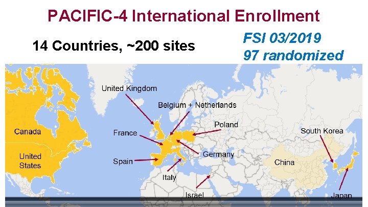 PACIFIC-4 International Enrollment 14 Countries, ~200 sites FSI 03/2019 97 randomized 